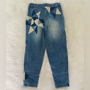 Free People Blue Jeans with Patchwork Star Design Sz 25 inseam 25”